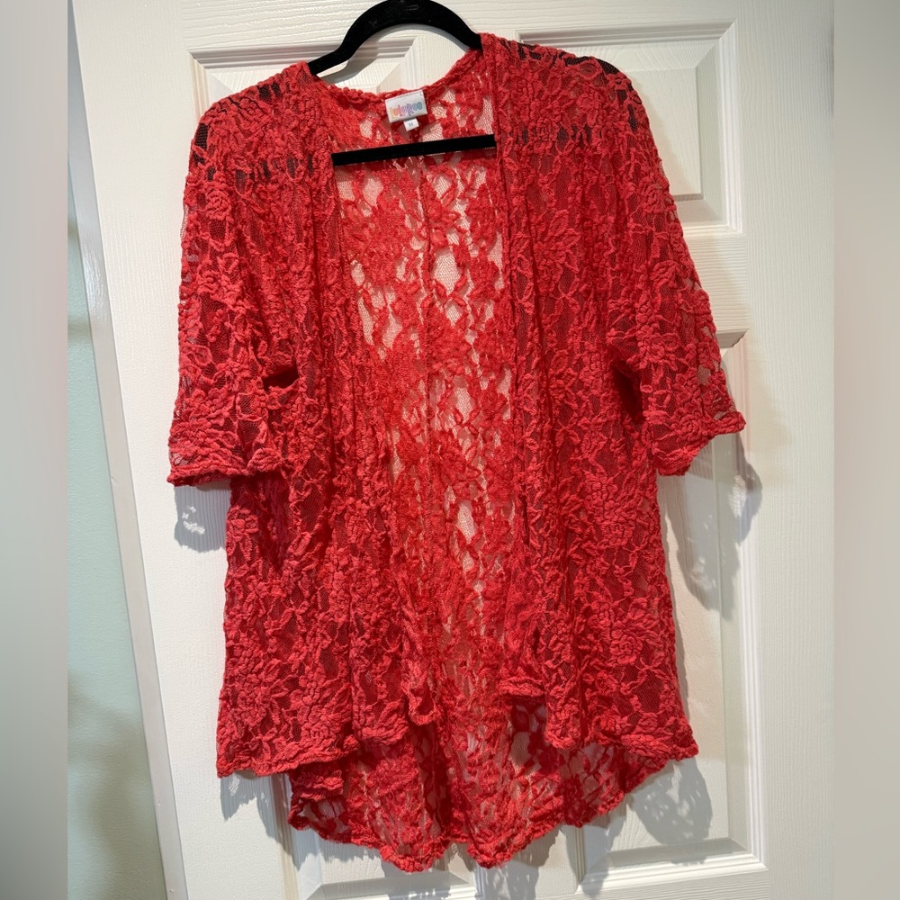 LuLaRoe Vibrant Red Lace Cardigan